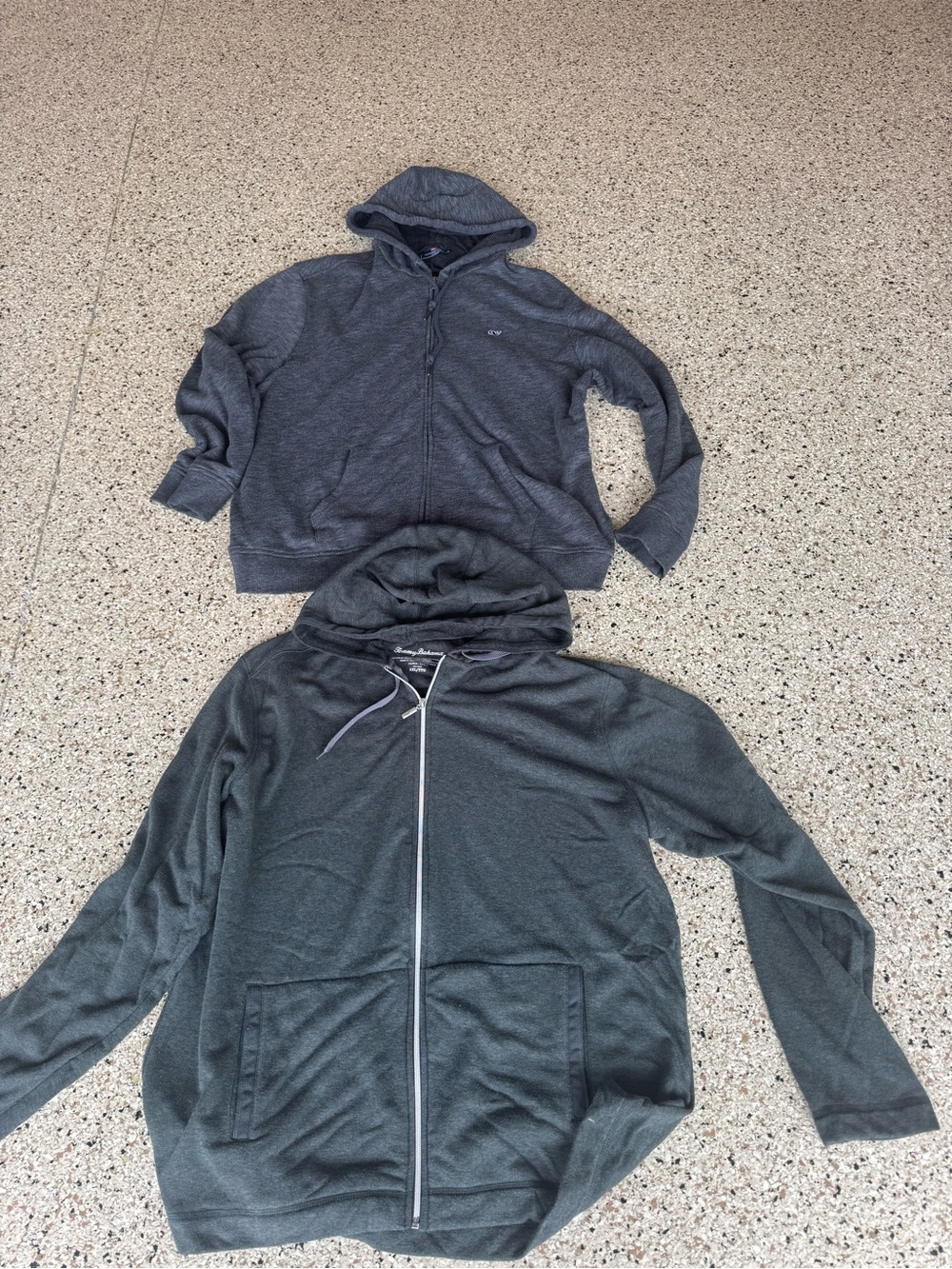 Vineyard Vines grey hoodie and greenish grey tommy bahama zip hoodie size XXL.
